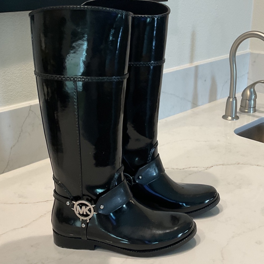 Michael Kors Shiny Black Tall Rain Boots